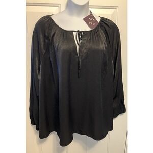 AVA & VIV NWT Satin Long Sleeve Blouse Women's Plus Sz 3X Black Dressy Top Shirt